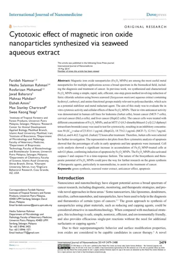 Cytotoxic effect of magnetic iron oxide nanoparticles synthesized via seaweed aqueous extract 1 cytotoxic effect of magnetic iron oxide nanoparticles synthesized via seaweed aqueous extract